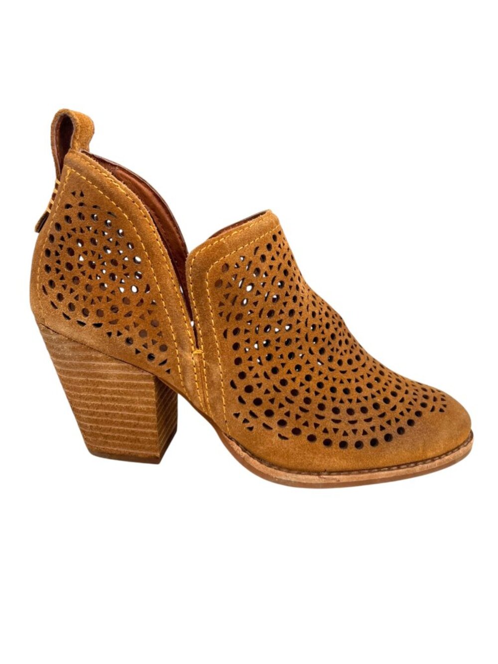 Jeffrey Campbell Rosalee Perforated Suede Boots Tan Brown Size 7.5 Western Boho